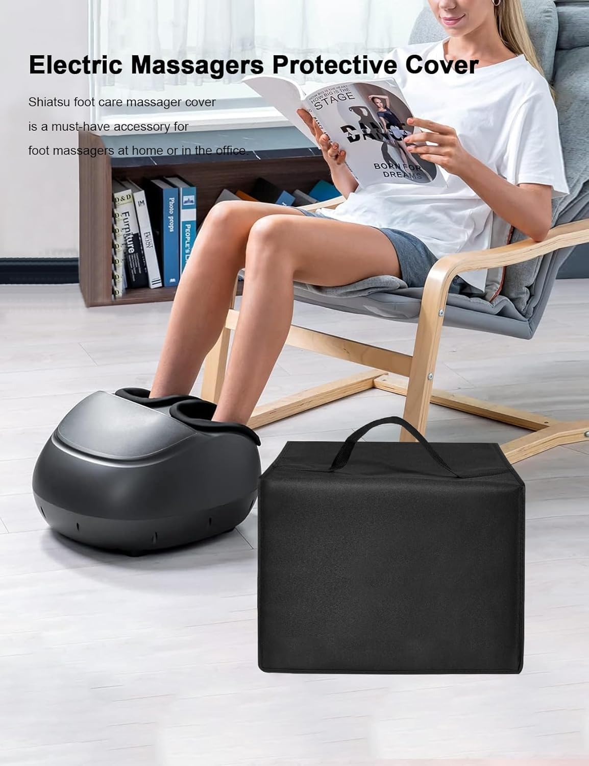 Foot Massager Machine Cover Electric Massagers Lid Dsutproof Antistatic Nylon Case Compatible with RENPHO Foot Massager Machine/Shiatsu Foot Care Massager/Foot Heating Machine (Black)