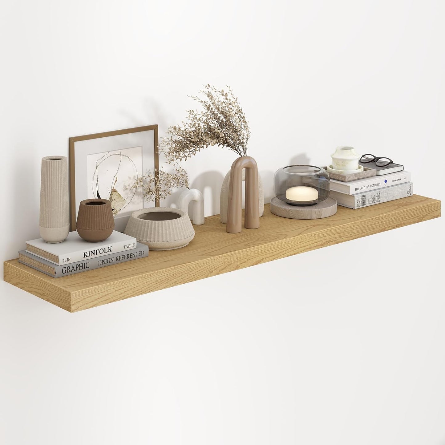 Fun Memories 48 Inch Floating Shelves, 9.3 Inch Deep Wall Shelves for Bathroom, Living Room, Bedroom, Kitchen, Deep Long Shelf Wall Mounted 1 Pack Shelf for Books, Decor, Oak
