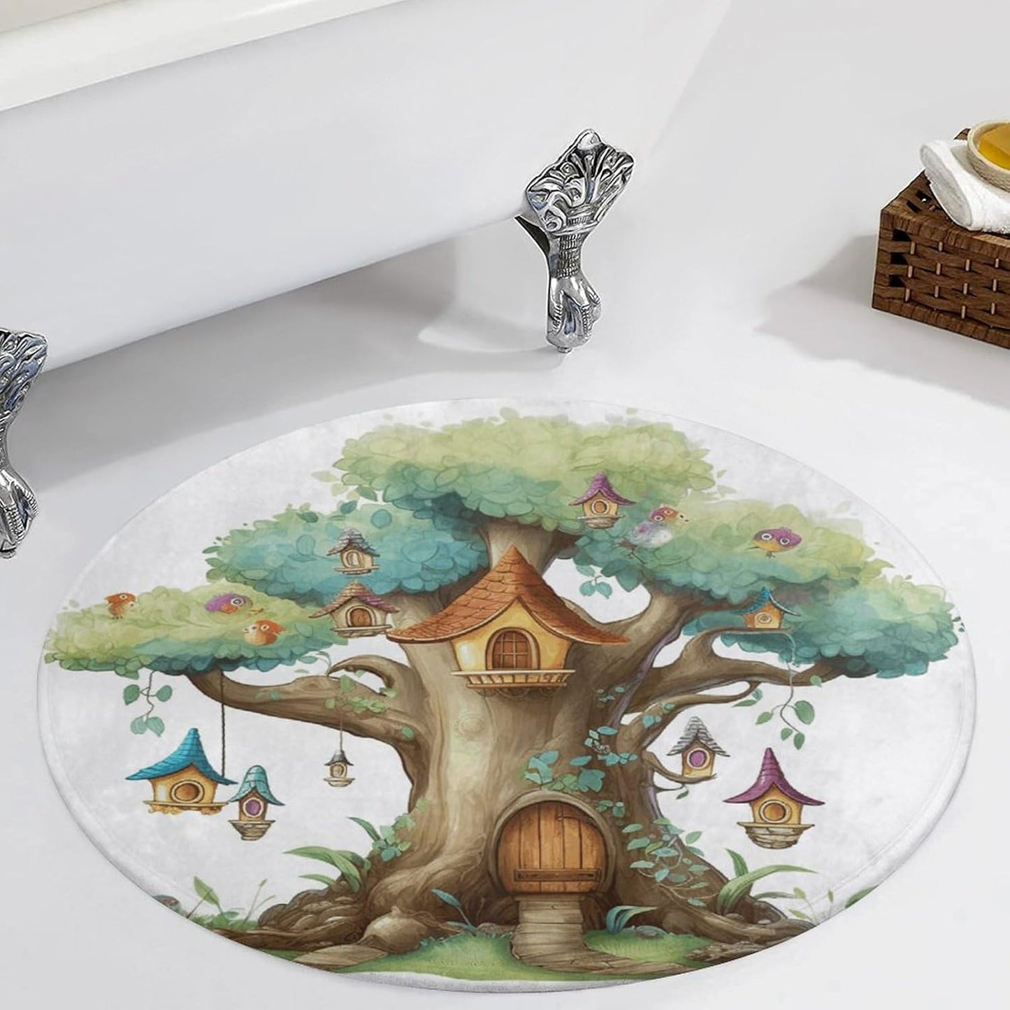 Cute Fairy Tree Circle Rug Retro Luxury Coral Velvet Floor Mat Non Slip Soft Indoor Floor Carpet Comfy Thickened Area Rugs Modern Aesthetic Minimalist Carpets for Home Decor