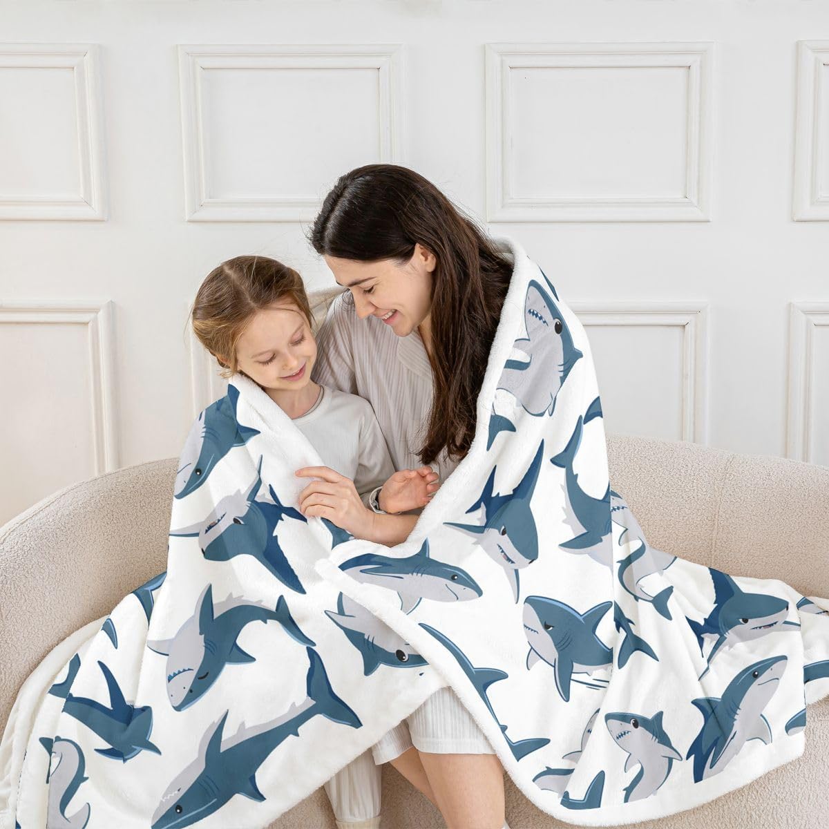 Feelyou Shark Sherpa Throw Blanket for Couch Ocean Sea Shark Lover Gifts Super Soft Cozy Fleece Underwater Animal Blanket for Winter, Plush Throw Ocean Blue Twin 60"x80" Nautical Marine All Season