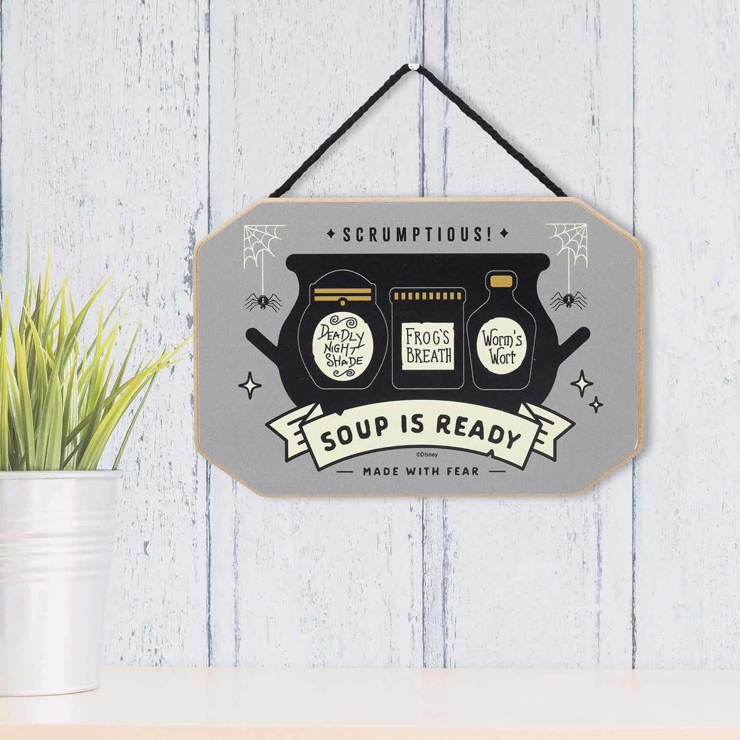 Disney The Nightmare Before Christmas Soup is Ready Hanging Wood Wall Decor - Fun Kitchen Halloween Sign - Made With Fear