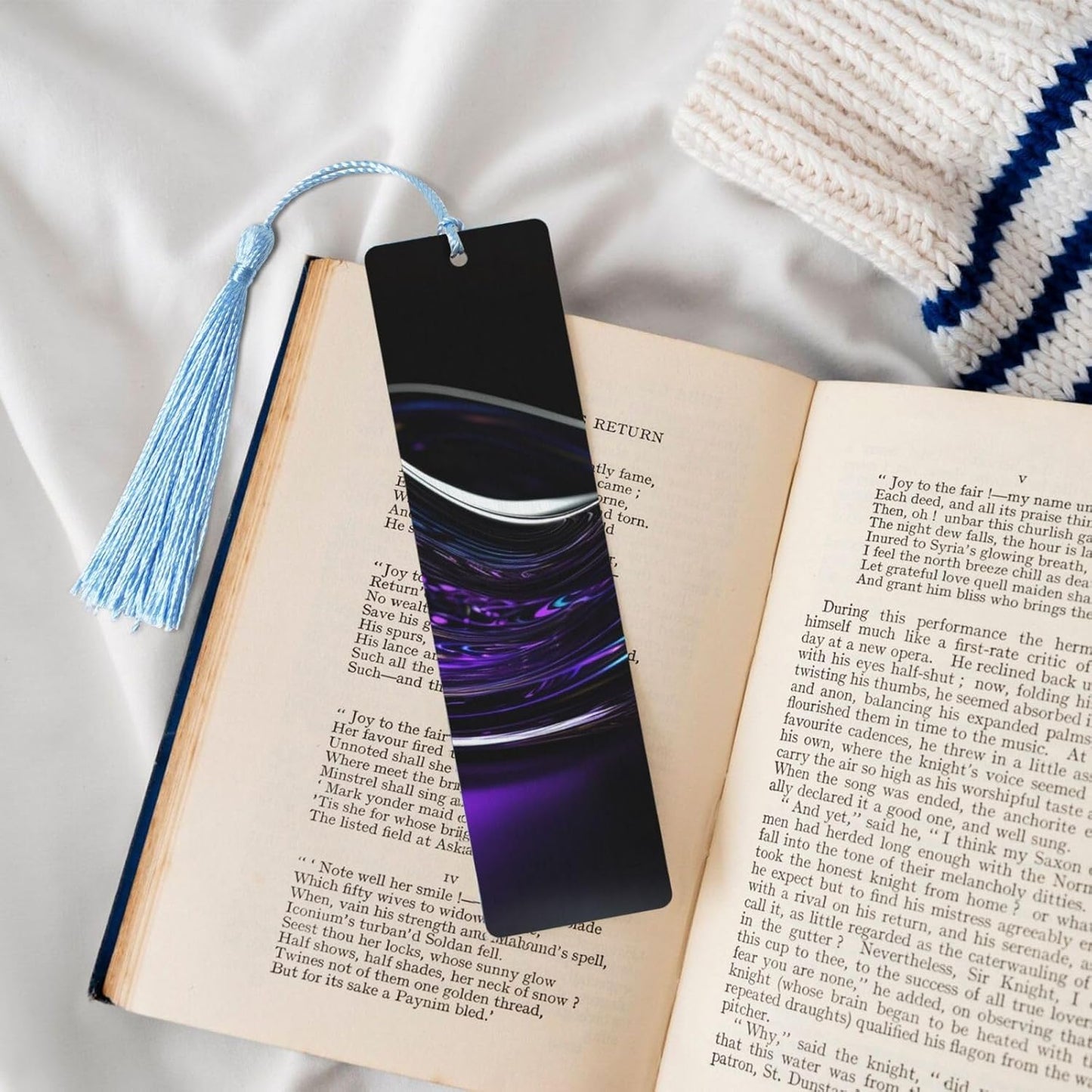 Purple Glass Bookmarks Gifts for Women Men, Wooden Bookmarks for Book Lovers, Vintage Book Marks Ornaments with Tassel, Unique Personalized Reading Page Markers Sky Blue