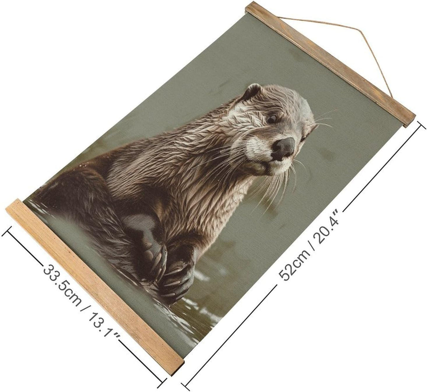 Vintage Otter Animal Poster with Wooden Frame Personalized Linen Hanging Scroll Painting Rustic Wall Hanging Illustrative Modern Artwork Decor for Home Living Room Bedroom Office