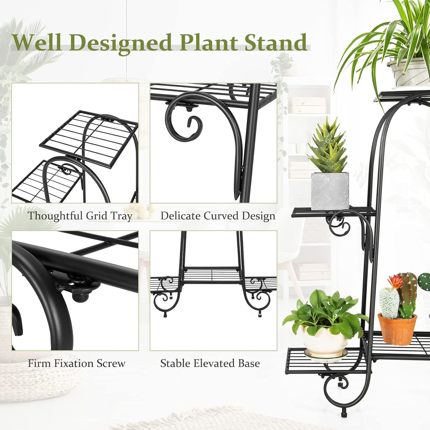 Giantex 6 Tiers Metal Plant Stand Flower Pots Holder, Plant Display Rack for Patio Garden Balcony Home, Indoor Outdoor Storage Shelf Decorative Planter Vertical Flowerpot Holder