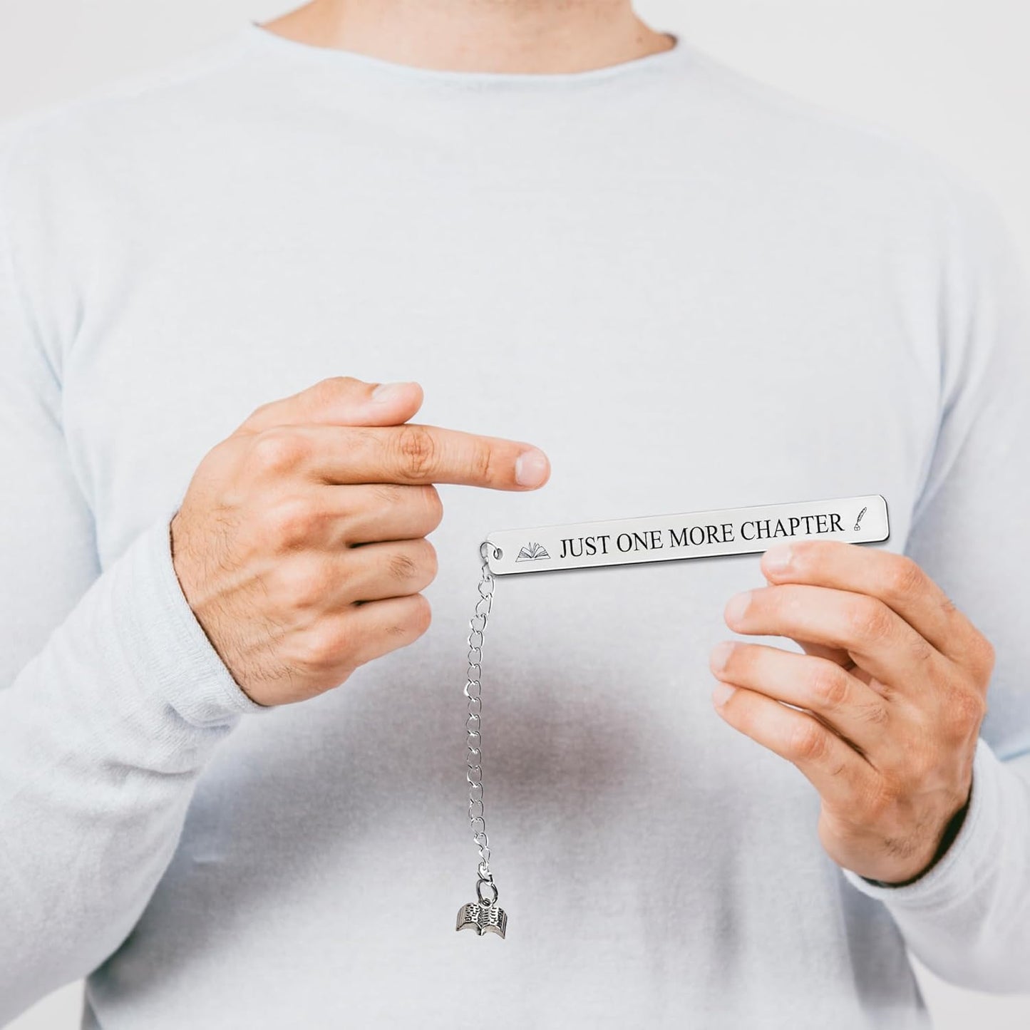 Funny Metal Bookmark for Reading, Slim Stainless Steel Book Marks with Charm, Bookmark Gifts for Men and Women Friend Teacher Birthday Graduation (Silver)