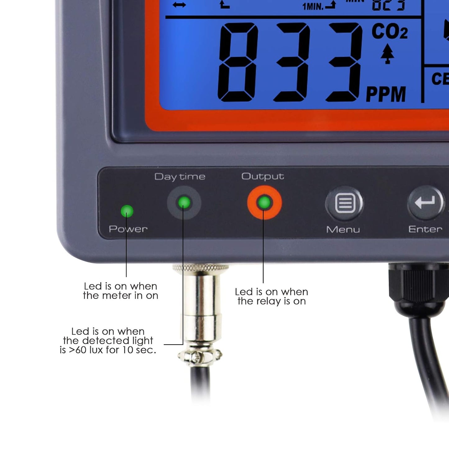 CO2 Controller Carbon Dioxide Controller CO2 Meter Monitor with Relay Function 4.5m Cable NDIR Carbon Dioxide Sensor Probe for Grow Room, Plant, Grow Tent, Greenhouse, Garden, Indoor