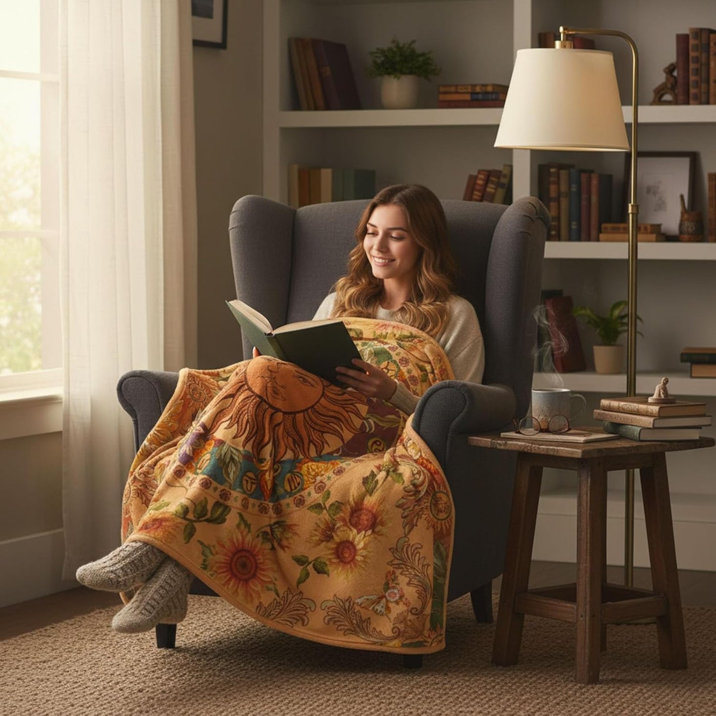 Leeisysme Orange Sun and Moon Fleece Throw Blanket, 70s Vintage Boho Sunflowers Constellation Cozy Decor Nap Blankets for Sofa Bed Couch Chair or Dorm Throws 50×60 inches