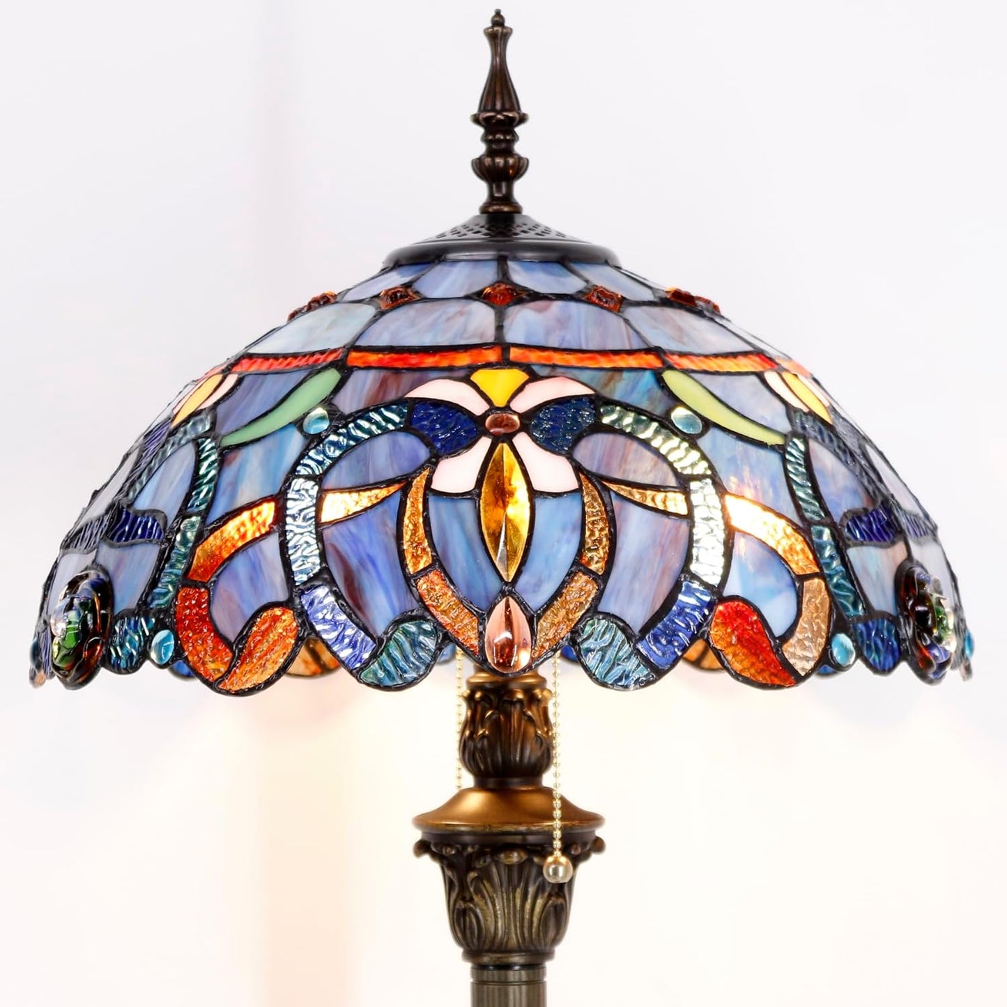 WERFACTORY Tiffany Floor Lamp Blue Purple Cloudy Stained Glass Standing Reading Light 16X16X64 Inches Antique Pole Corner Lamp Decor Bedroom Living Room Home Office S558 Series