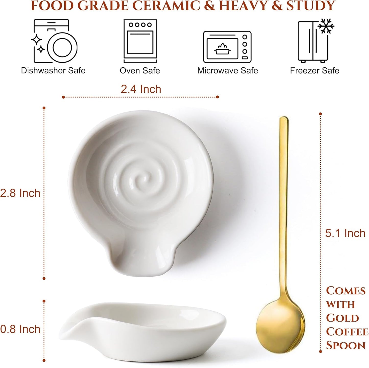 Coffee Spoon Rest for Coffe Bar Accessories, Ceramic Spoon Holder for Coffee Station, Small Spoon Rest for Kitchen Counter, Cute Coffee Bar & Corner Space Decor (Comes with Gold Coffee Spoon)