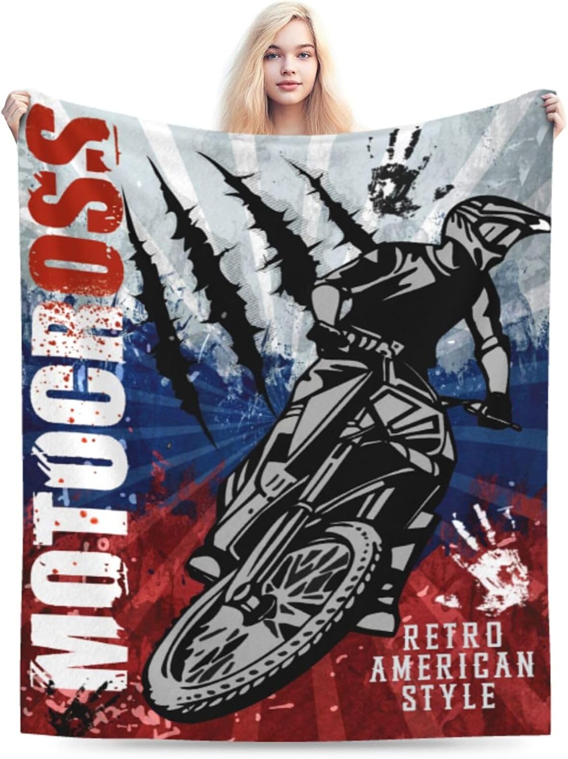 Motocross American Retro Style Blankets Ultra-Soft Flannel Throw Blanket Air Conditioner Blanket for Sofa Bed Living Room Home Decor 50"x40"