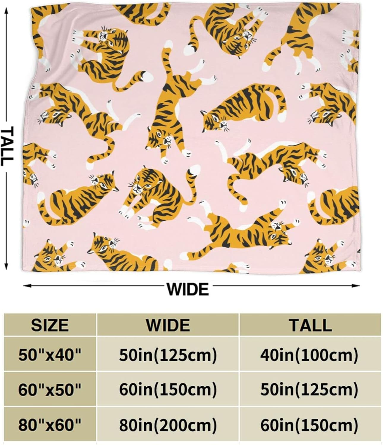 Tiger Blanket Fun Super Soft Warm Bed Bedding Throw Blankets for Couch Bedroom Sofa Office Car, All Season Cozy Flannel Plush Blanket Gifts for Girls Boys Teens Adults, 60"X50"