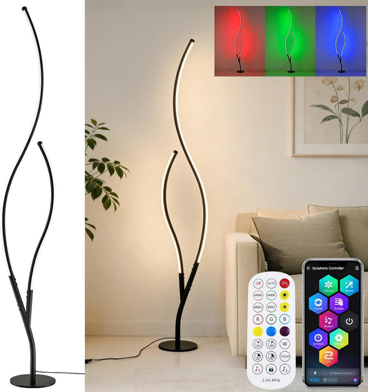DAYCENT RGBWIC Floor Lamps Modern Smart Corner Lamp with APP and Remote 1500 Lumen LED Lights with Music Sync, 16 Million DIY Colors, Scene Modes Ambience Light for Bedroom Living Room Black