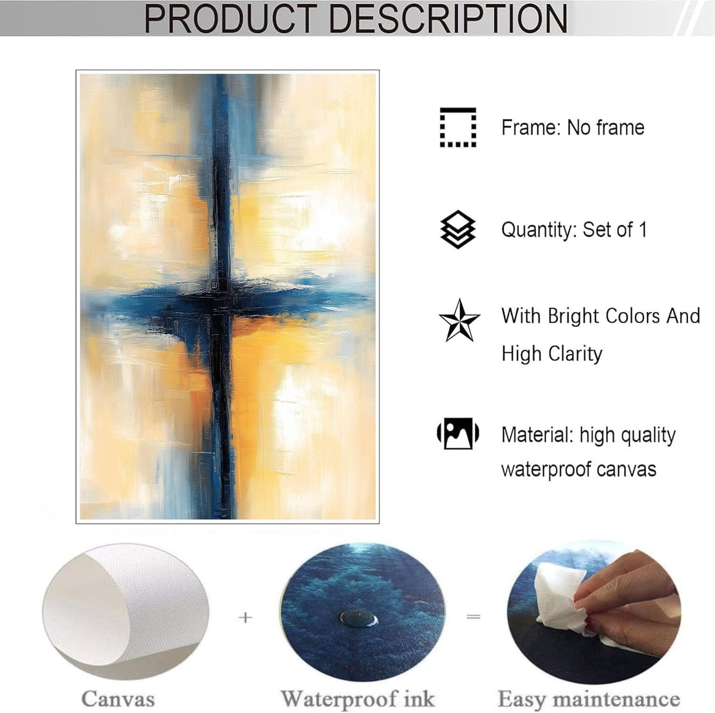 GDJSMIN Modern Abstract Painting Wall Art, Beige Blue Cross Poster For Reading Room Living Room Decor 12X 16 Inch Unframed