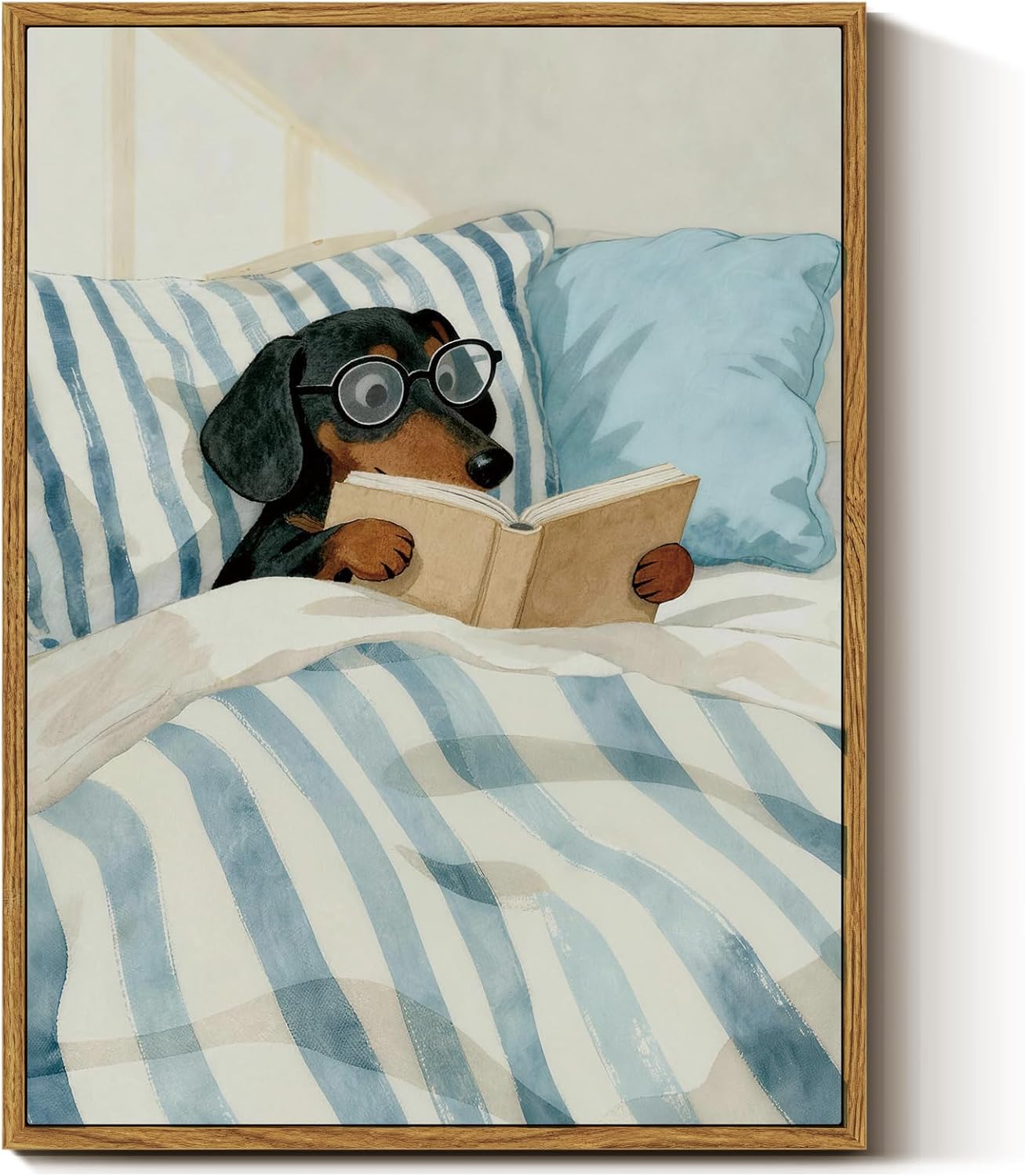 InSimSea Framed Wall Art for Bathroom, Canvas Vintage Funny Bathroom Wall Art Home Decor Aesthetic, Animal Dog Artwork Picture Painting, Neurtal Prints Pictures, Cozy Reading Pup 16L x 12W