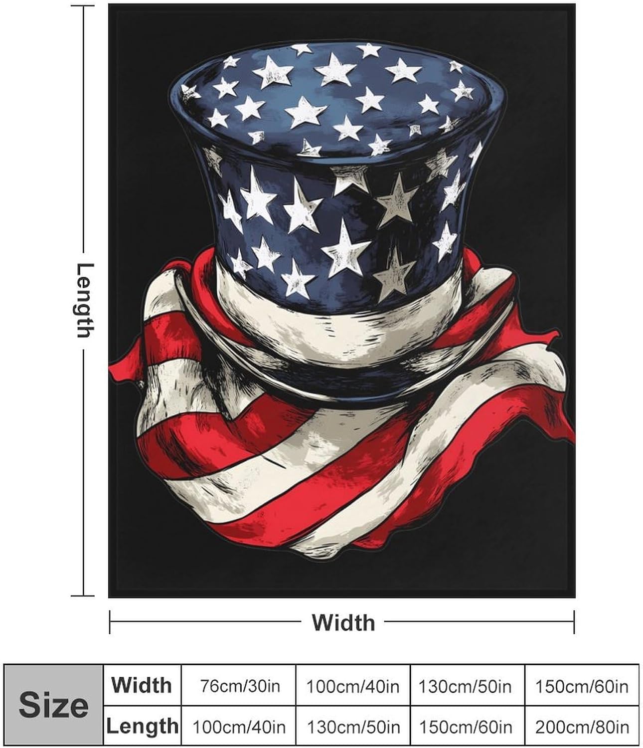 U.S.A. Flag Scarf Top Hat Throw Blanket Fleece Blankets Soft Flannel for Couch Bed Pet Decorative Warm