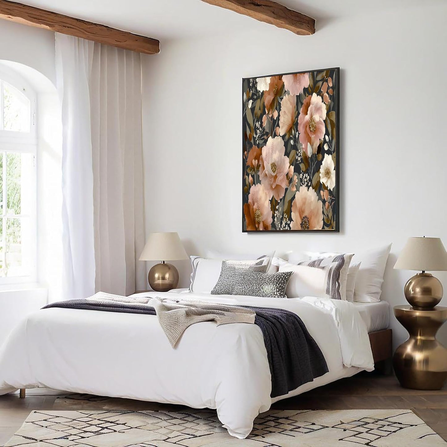 GDJSMIN Watercolor Floral Pattern Wall Art, Elegant Peony Flower Aesthetic Poster for Reading Room Living Room Decor 24 x 36 inch Unframed
