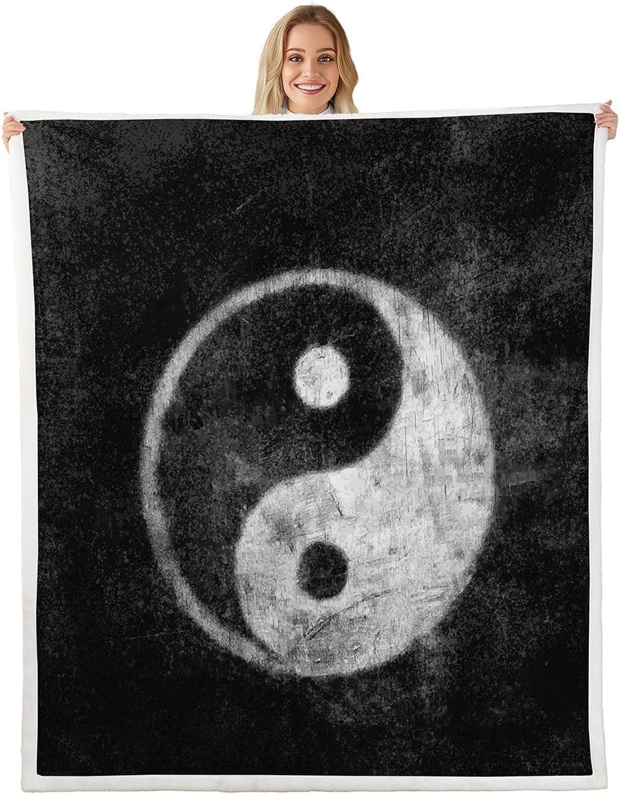 Yin Yang Fleece Throw Blanket for Sofa Couch Bed - Boho Trippy Psychedelic Art Plush Sherpa Blanket - Decorative Gossip Pattern - Traditional Ying Yang Theme - Fuzzy Baby 30x40 Inch