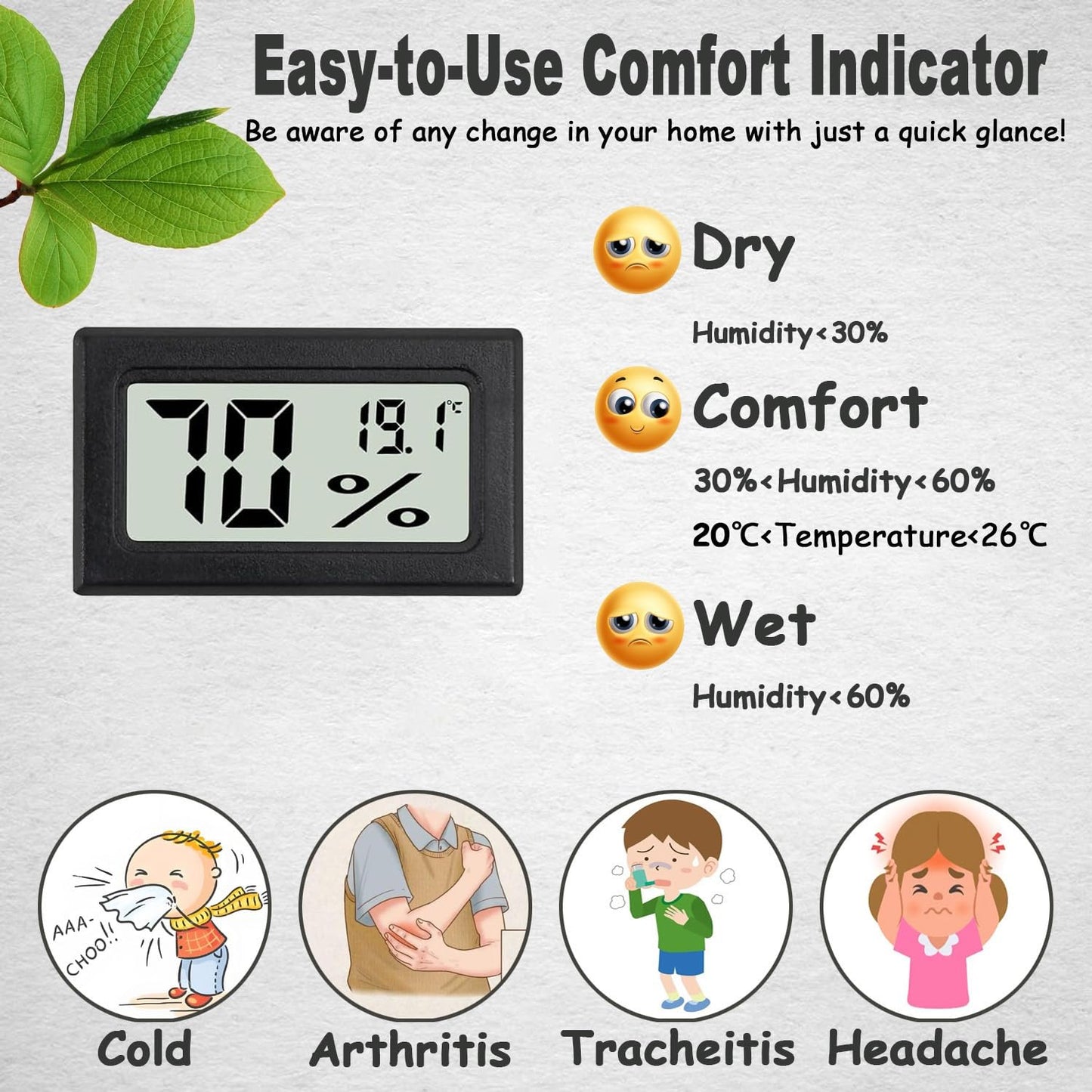 Indoor Digital Display Thermometer Hygrometer Temperature Meter Humidity Monitor with Clear Accurate Reading Temperature Humidity Gauge for Bedroom Garage Warehouse Home Office Car Greenhouse 2pcs