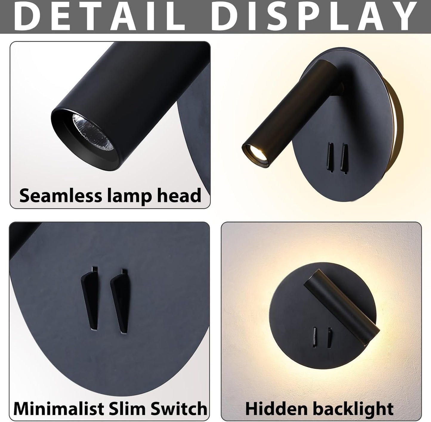 ZEROUNO Hardwired Sconces Wall Mounted Reading Lights with Switch LED Wall Lighting for Bedroom Bedside Lamps (Black)