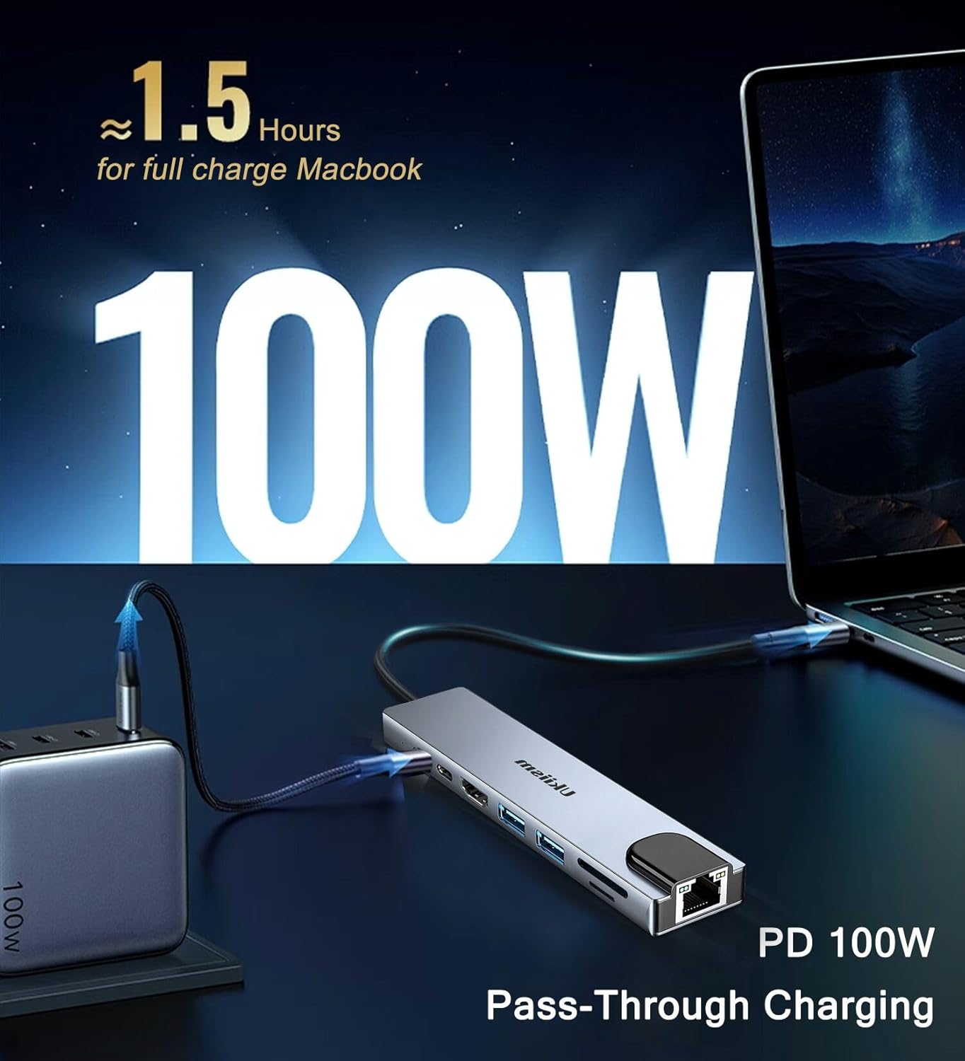 USB C Hub Ethernet HDMI Adapter, 8 in 1 Docking Station with 4K HDMI, RJ45 Ethernet, SD/TF Card Reader, USB 3.0/2.0, PD 100W, LAN USB-C Dongle for MacBook Pro/Air, iPad Pro, XPS, etc