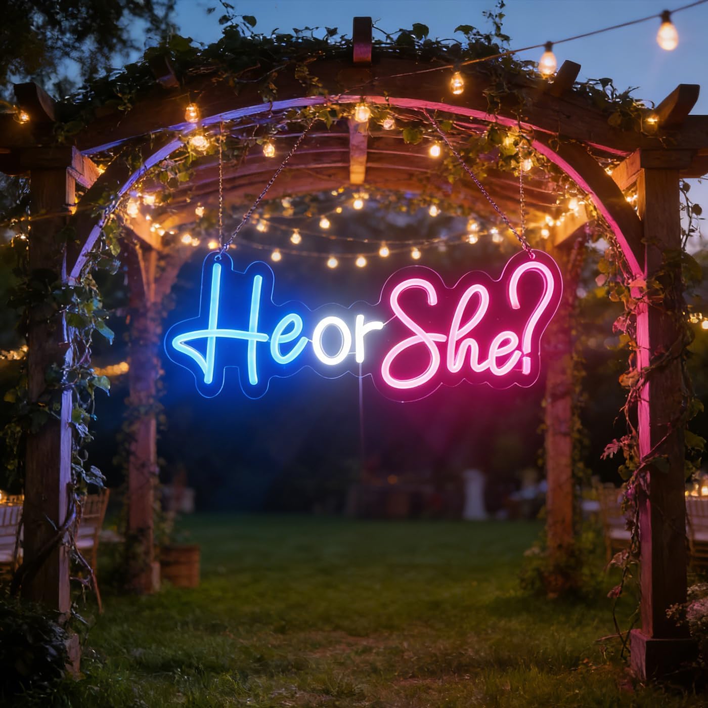 He or She Neon Signs Led Gender Reveal Party Decorations Neon Letters Signs Pregnancy Announcement Party Supplies Baby Shower Yard Signs(Pink-blue)