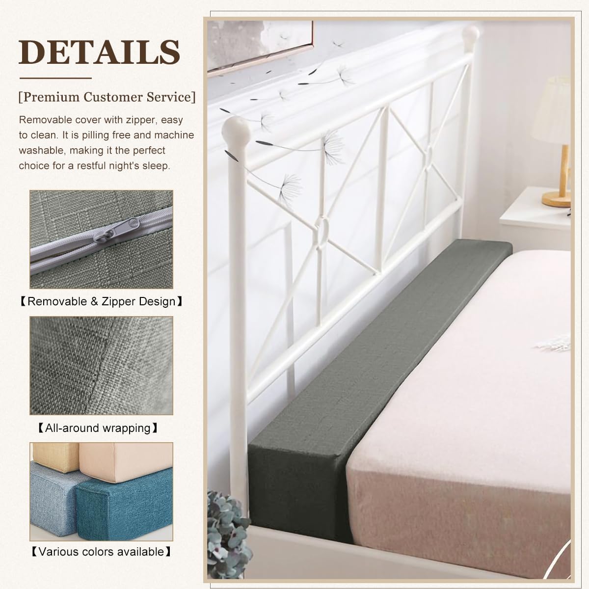 Bed Gap Filler/Mattress Space Filler, Mattress Extender for Twin/Full/Queen/King Bed, Close Gap(0-12") Between Mattress and Headboard or Wall, Stop Losing Your Pillows(Dark Gray-LxWxD-60*6*6in)