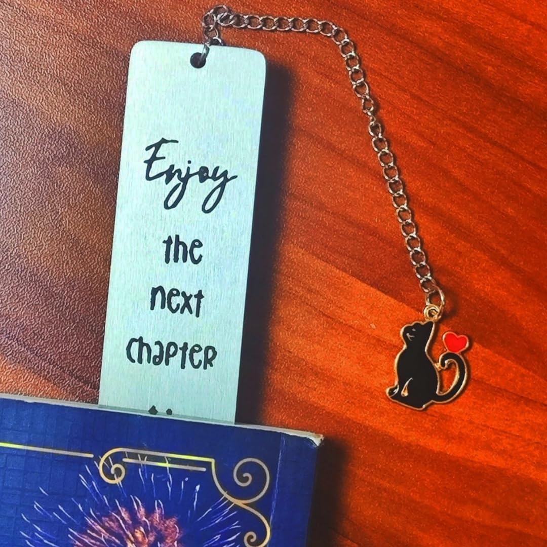 Cat Metal Bookmark, Engraved 'Enjoy The Next Chapter', Stainless Steel, 5.1 x 1.02 Inches