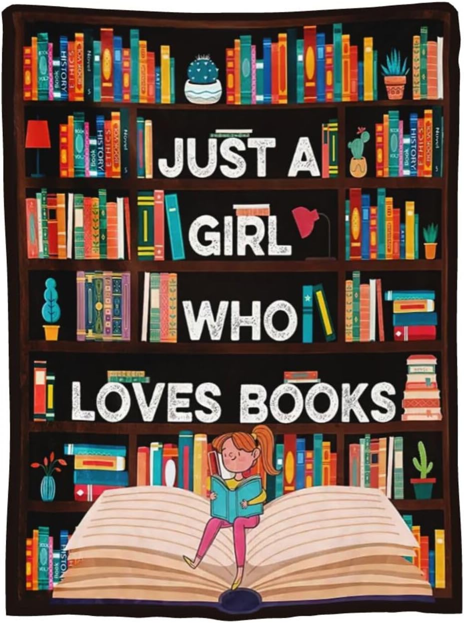 Book Blanket Just A Girl Who Loves Books Throw Blanket Stuff Decor Merch Cozy Flannel Soft Warm Plush Lightweight Bedding Gifts for Girl Woman Sofa Bedding Couch 50"X40"