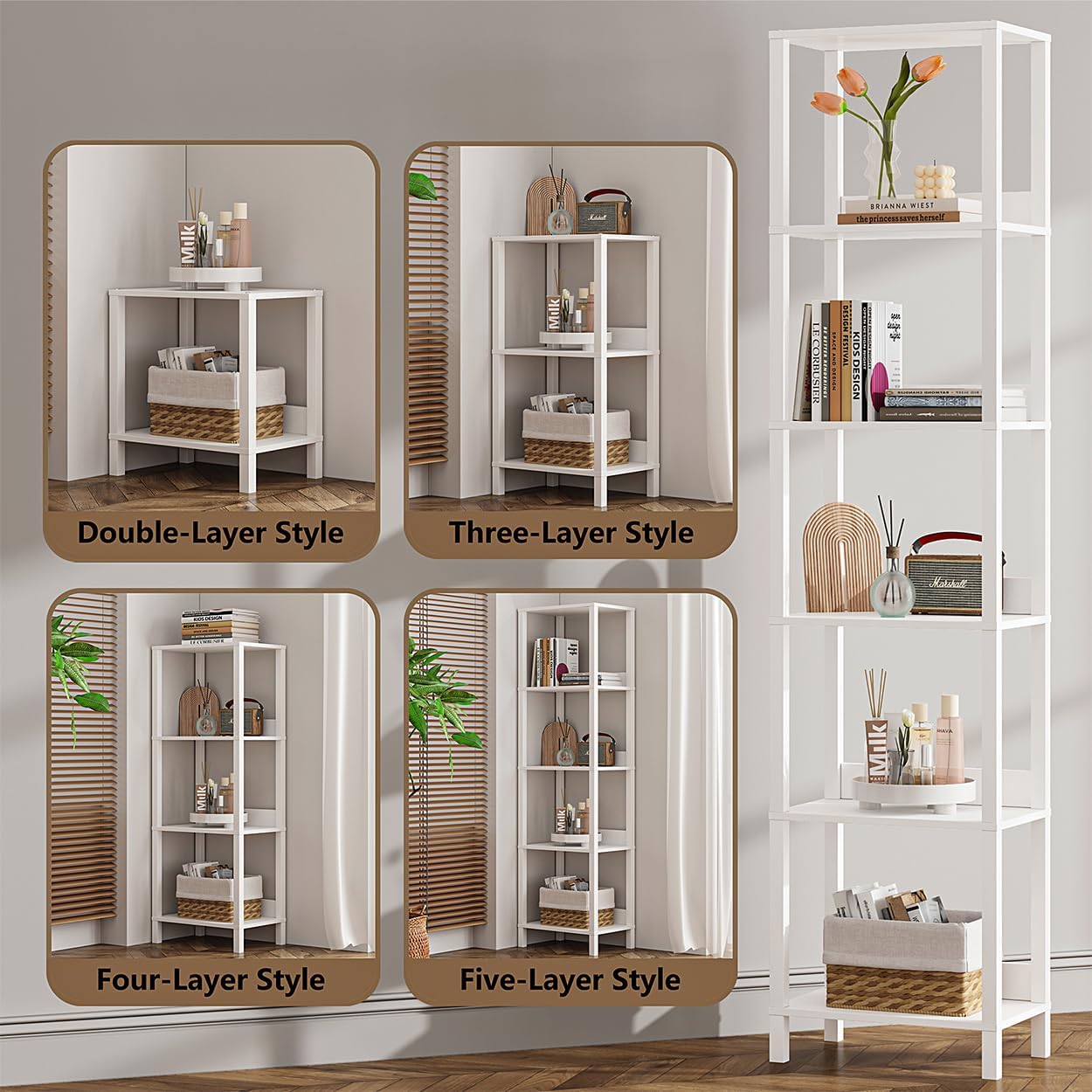 VIMBER 6 Tier Bookshelf with Anti-Fall Baffle, Tall 64.79" Bookcase with DIY Shelves, Industrial Book Shelf Storage Organizer, Display Free Standing Shelf Unit for Bedroom, Living Room, Office, White