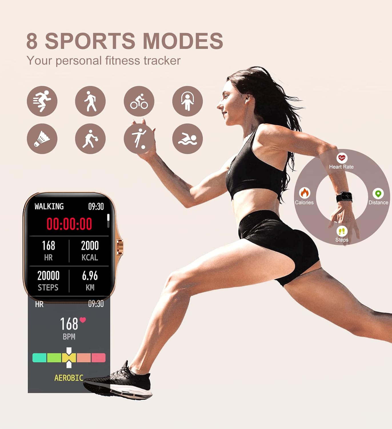 Iaret Smart Watch for Women(Call Receive/Dial), Fitness Tracker Waterproof Smartwatch for Android iOS Phones 1.7" HD Full Touch Screen Digital Watches with Heart Rate Sleep Monitor Pedometer
