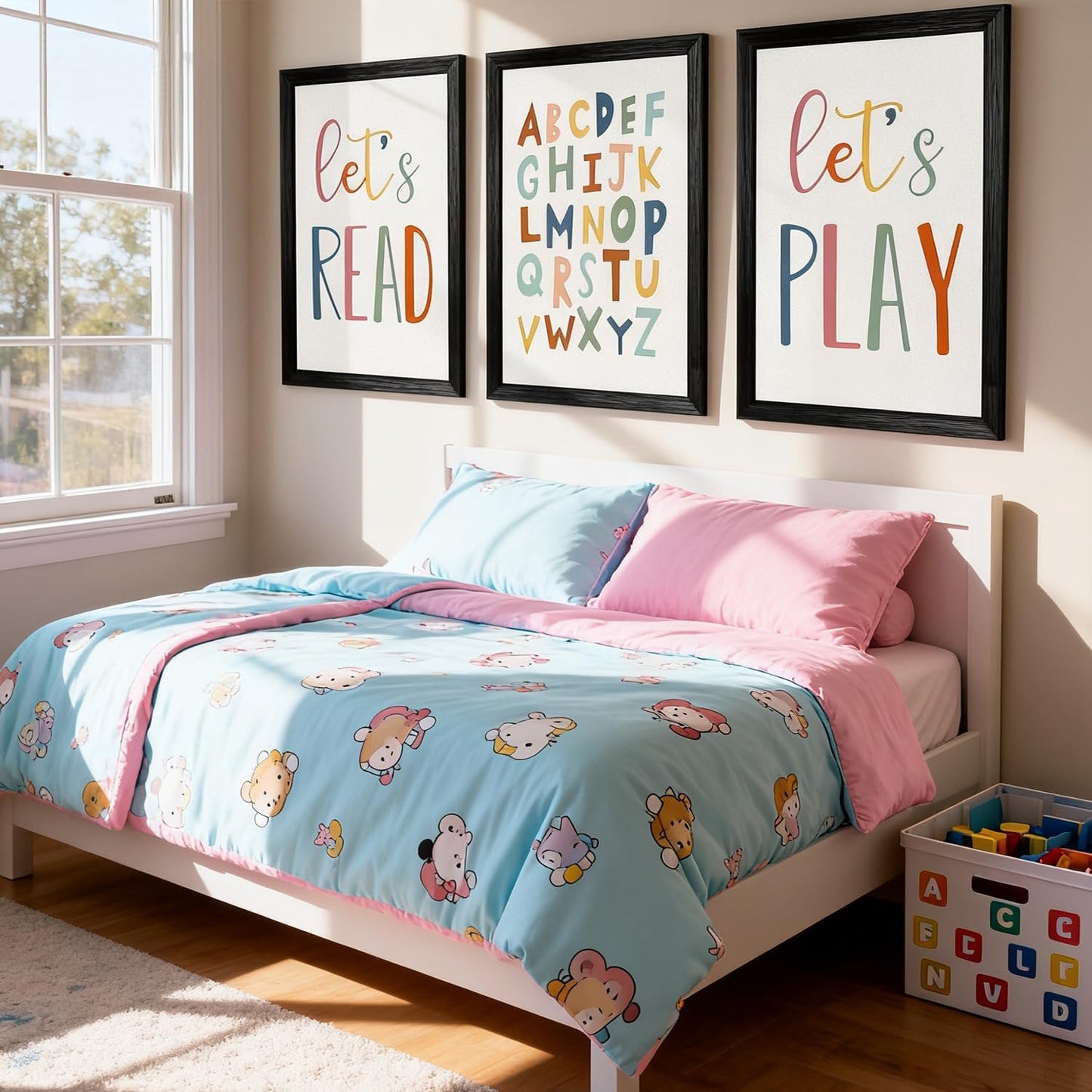 3 PCS Alphabet Numbers Framed Playroom Wall Decor, 16x11 Classroom Must Haves Kids Art Alphabet Poster, Educational ABC Wall Decor for Nursery, Classroom, Boy Girl Room, Black