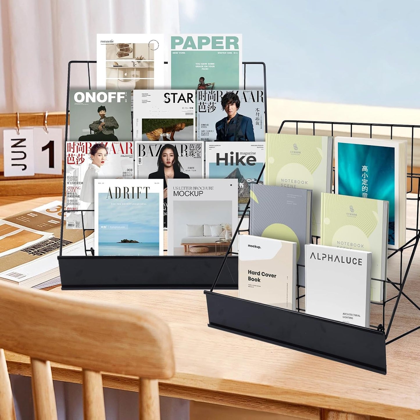 Book Signing Rack, Book Display Rack, Tabletop Magazine Display Racks, 4 Tiered Tabletop Cd Display, Comic Book Magazine Rack for Library Classroom Picture Literature Brochure 16.14" x 17.95" x 17.24"