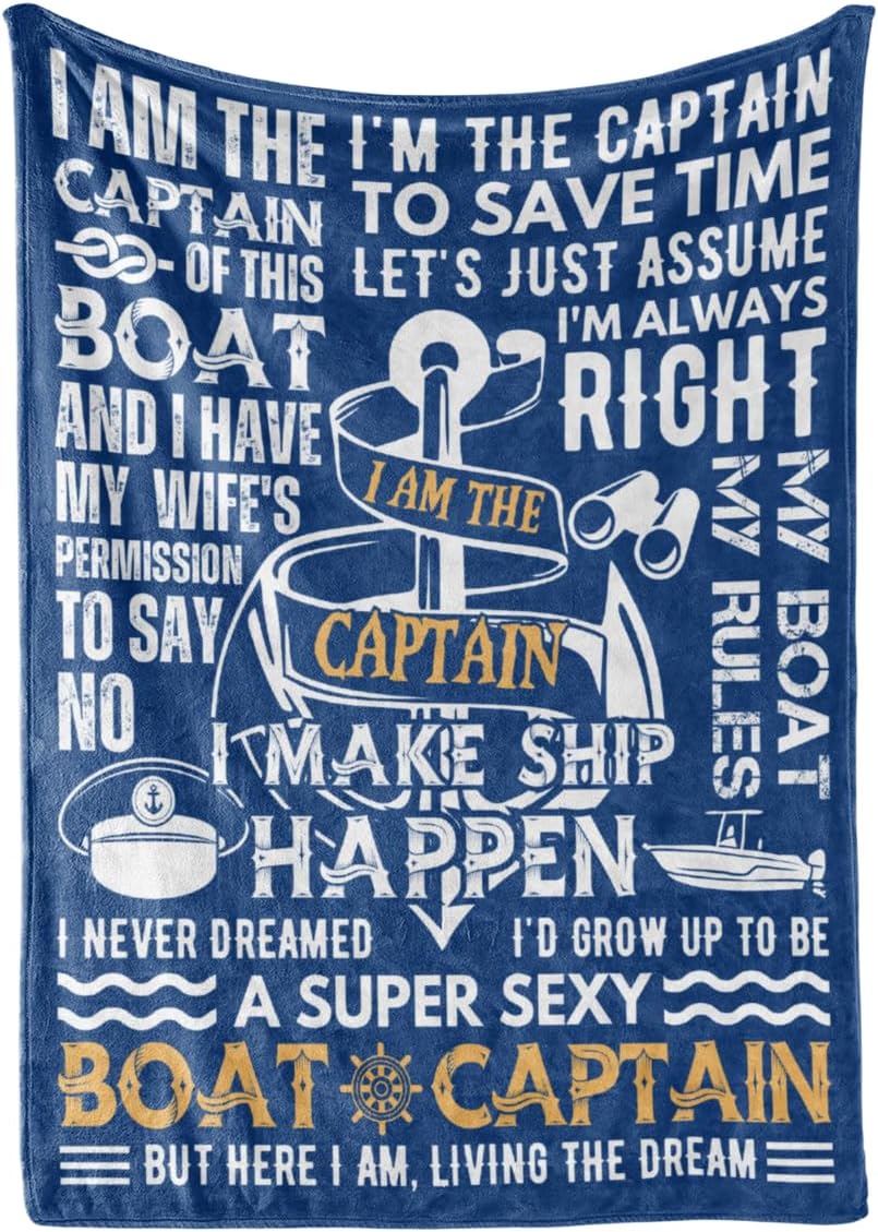 InnoBeta Boating Captain Gifts Blanket, Flannel Throw Blanket for Men, Funny Unique Birthday for Him