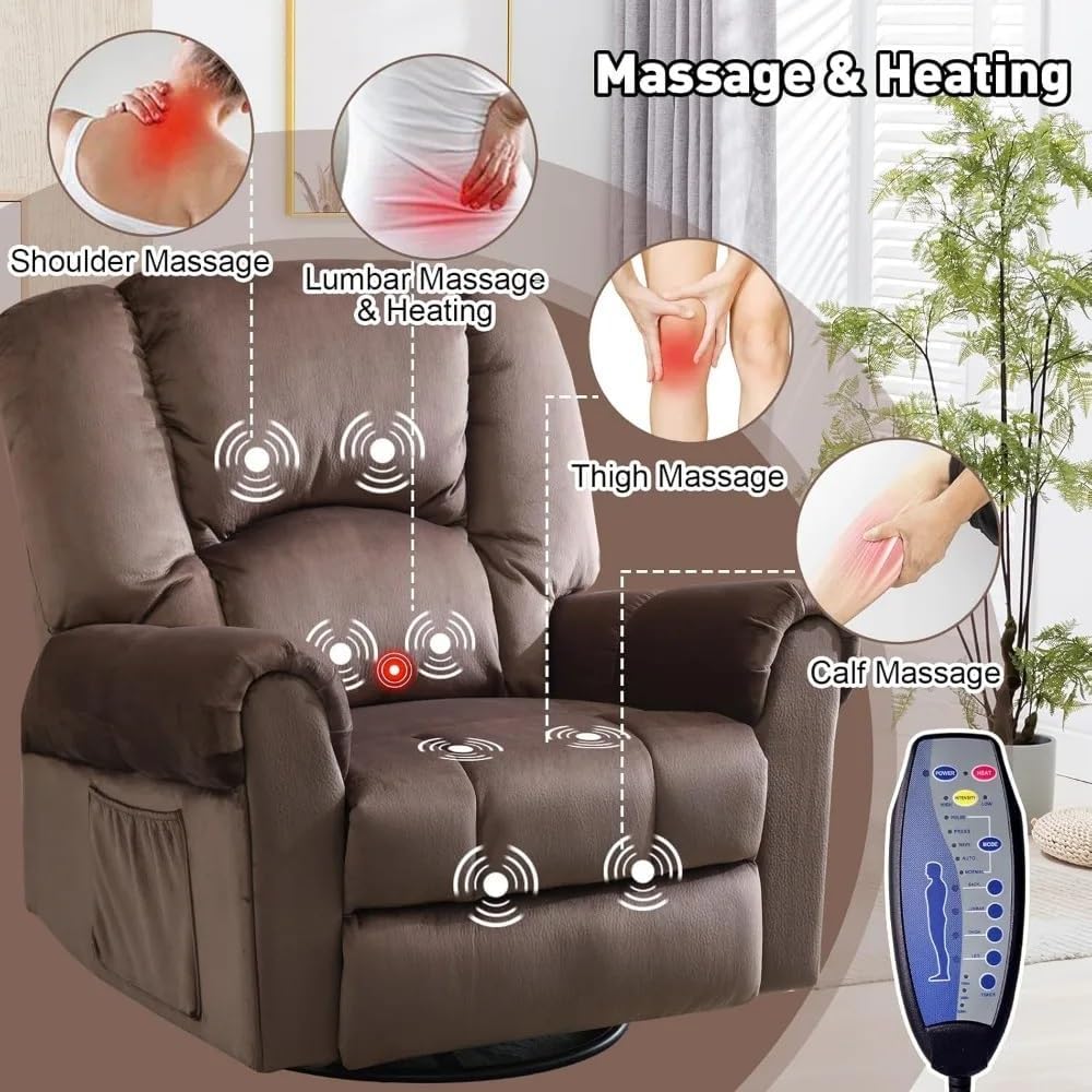 Oversized Modern Fabric Electric Power Lift Chair, Ergonomic Leisure Chair Classic Single Sofa, 360° Swivel Rocker Recliners with Massage and Heat