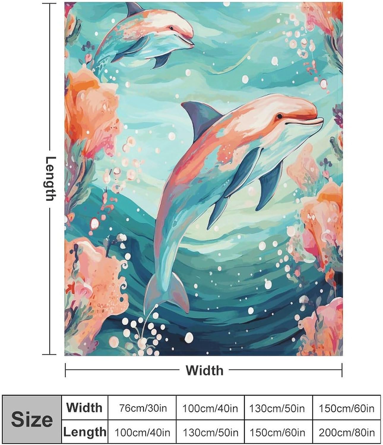Lovely Dolphins Throw Blanket for Couch Super Soft Warm Lightweight Throw Blankets Cozy Flannel Bed Blanket Cute Decorative Blankets for All Seasons Home Decor Gift 50"*60"（130 * 150cm）