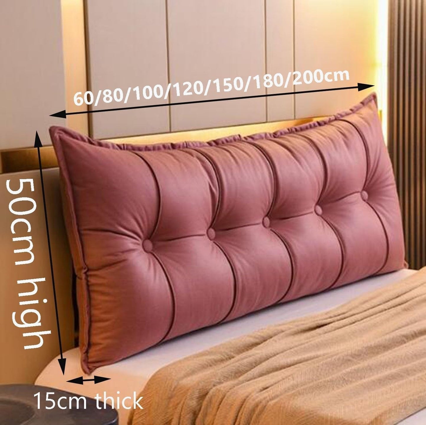 Bed Reading Rest Pillow, Luxurious Couch Back Cushions 60/80/100/120cm Reading Headboard Pillow Removable Lumbar Support Pillow for Queen/King/Twin