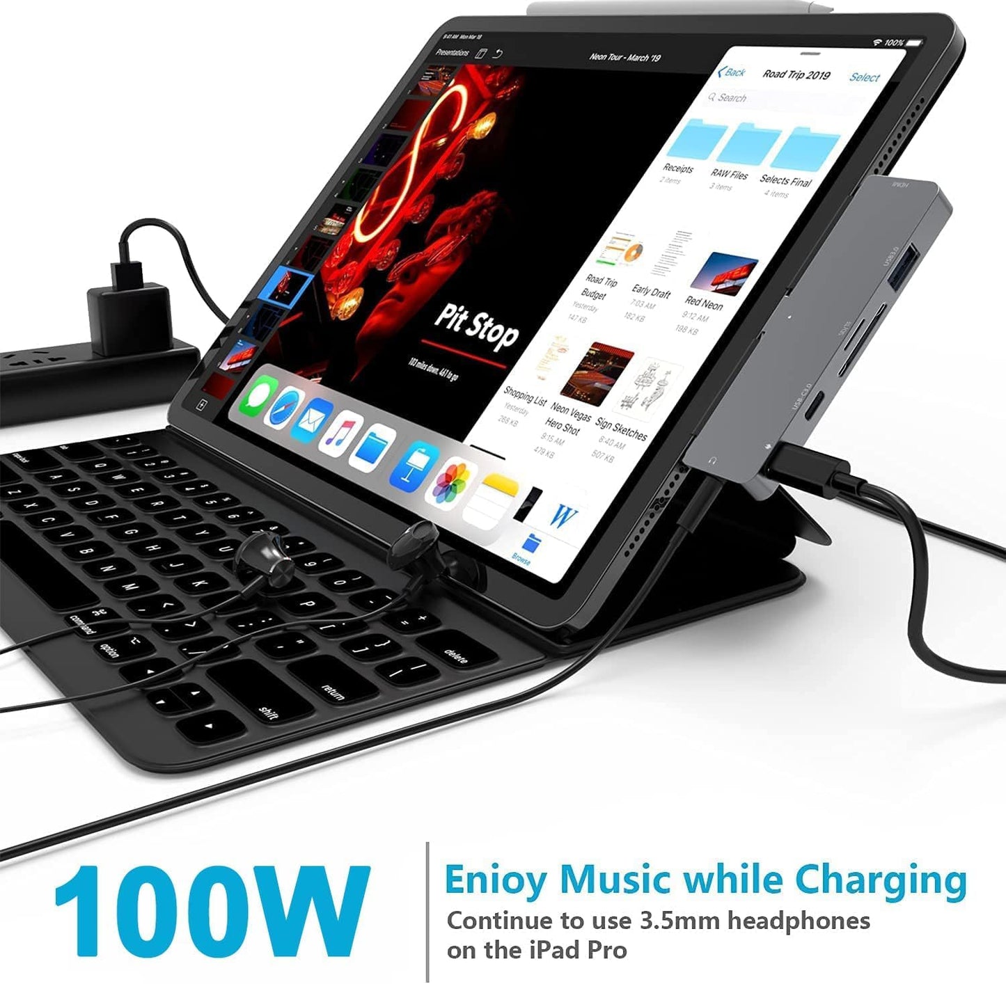 iPad Pro M4/M2/M1 13/11/12.9, iPad Air 5, 7 in 1 Adapter - 4K 60Hz HDMI, 3.5mm Headphone Jack, USB3.0, USB C PD Charging & Data, SD/Micro SD Card Reader