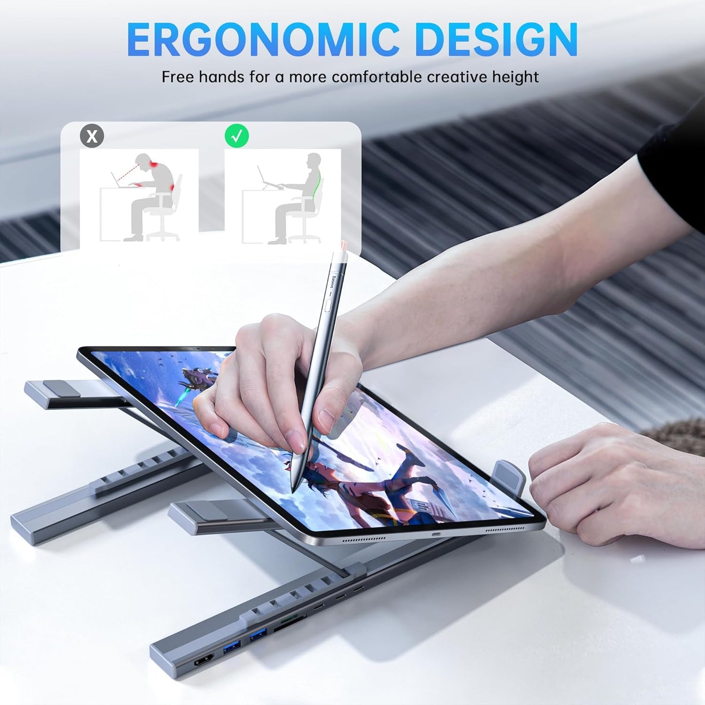 Laptop Docking Station Stand, 8 in 1 USB C Hub HDMI Portable Laptop Stand with USB Ports, USB C Multiport Adapter USBC Dock Station Computer Holder for MacBook Pro/Air, Dell, HP, Lenovo, ASUS