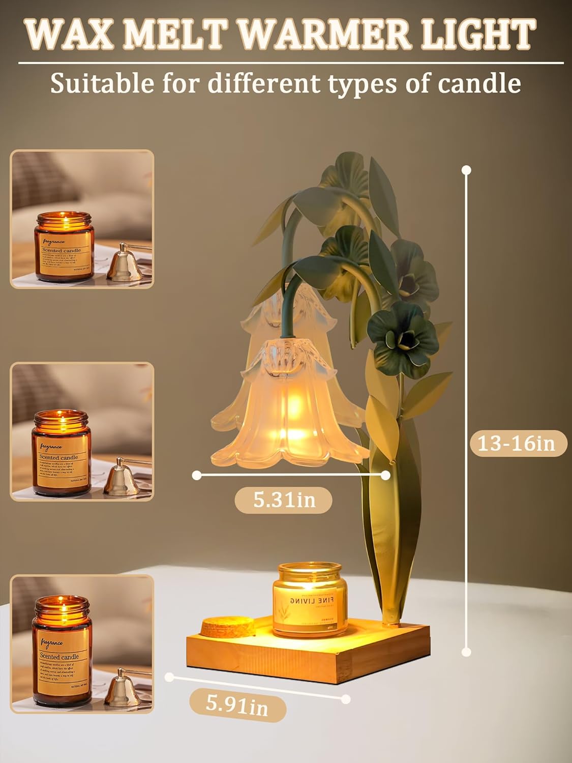 Flower Candle Warmer Lamp with Timer & Dimmer,Candle Warmer for Home Decor Aesthetic,Adjustable Height Wax Melt Warmer for Jar Candles,Christmas Birthday Gifts for Women Mom(2 Bulb)