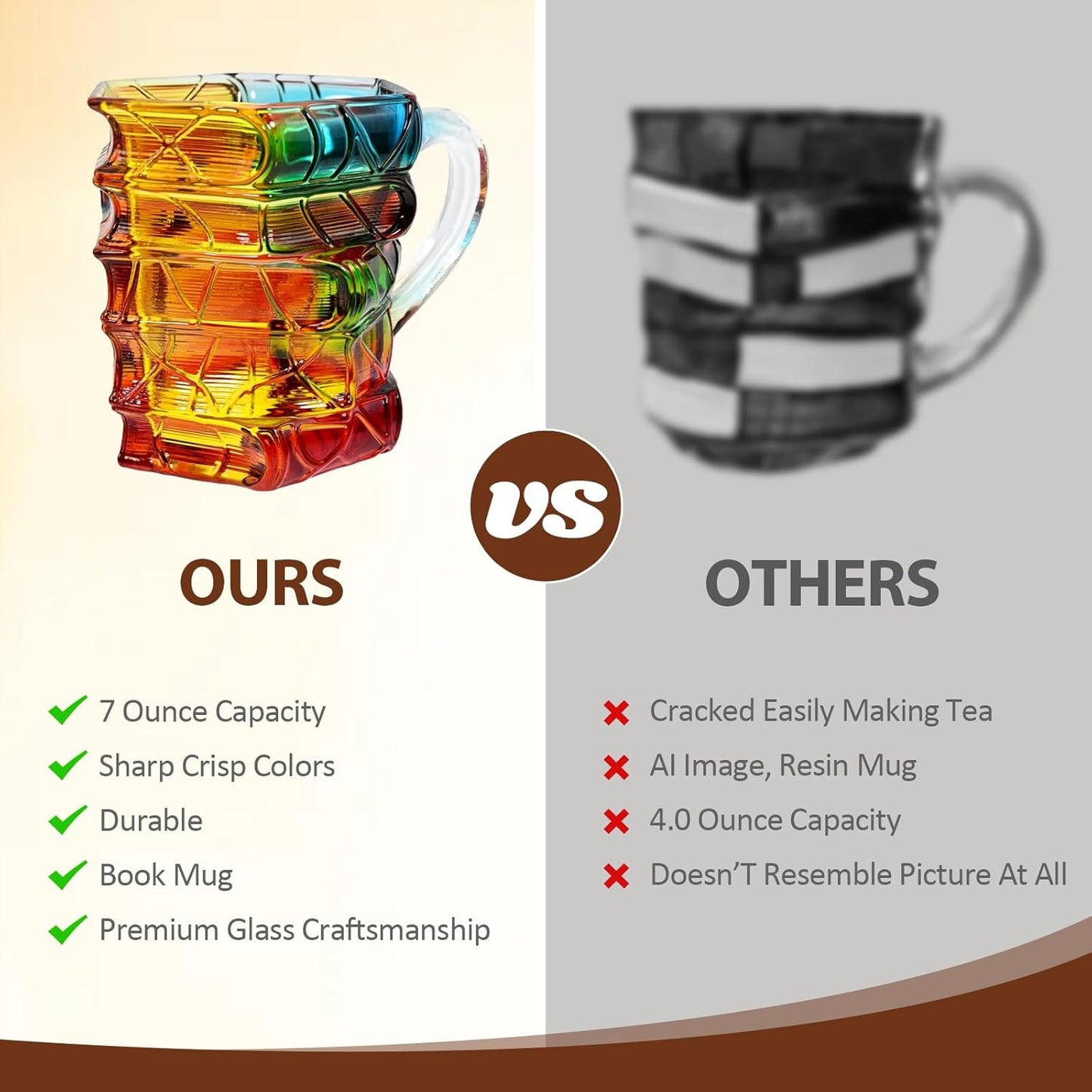 Book Coffee Mug, 3D Stained Glass Book Mug - Stacked Book Design, 7oz Handmade Novelty Mug for Book Lovers, Readers & Writers, Unique Artistic Reading Gift for Women & Friends
