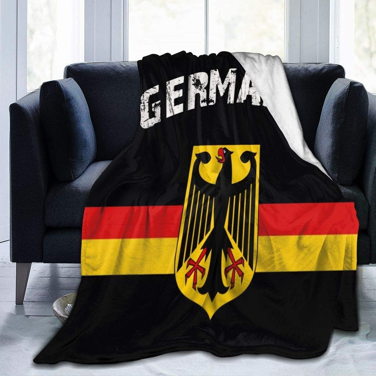 LuckyLou German Flag Eagle Flannel Fleece Throw - Ultra Soft Cozy Warm Microfleece Blanket for Home (3 Sizes)