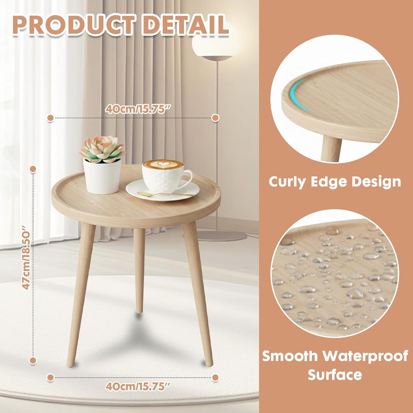 ShellKingdom Small Round Side Table, Modern Wood End Table for Bedroom, Living Room, Coffee Side Table for Small Space, Indoor Outdoor Nightstand Bedside Table (Natural)