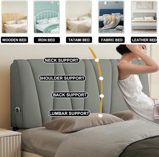 Rectangle Bedside Support Cushion Headboard Pillow Large Backrest,Reading Pillow Wall Pillowboard Neck Lumbar Upholstered Bedroom Bunk Bed Daybed Bolster,Gray1,Straps 59"/Queen