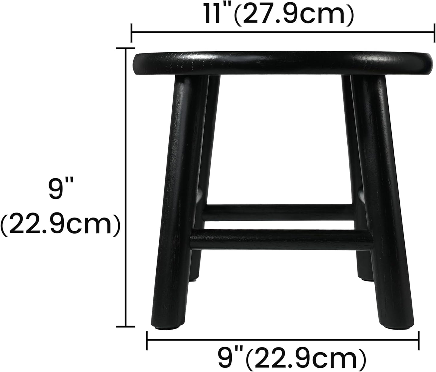 CONSDAN 9-Inch Round Step Stool for Adults & Kids, USA Grown Solid Oak Hardwood Ottoman, Sturdy Small Foot Stool for Kitchen, Bedside, Nursery, Shoe Changing, Plant Stand, Fully Assembled (Black)