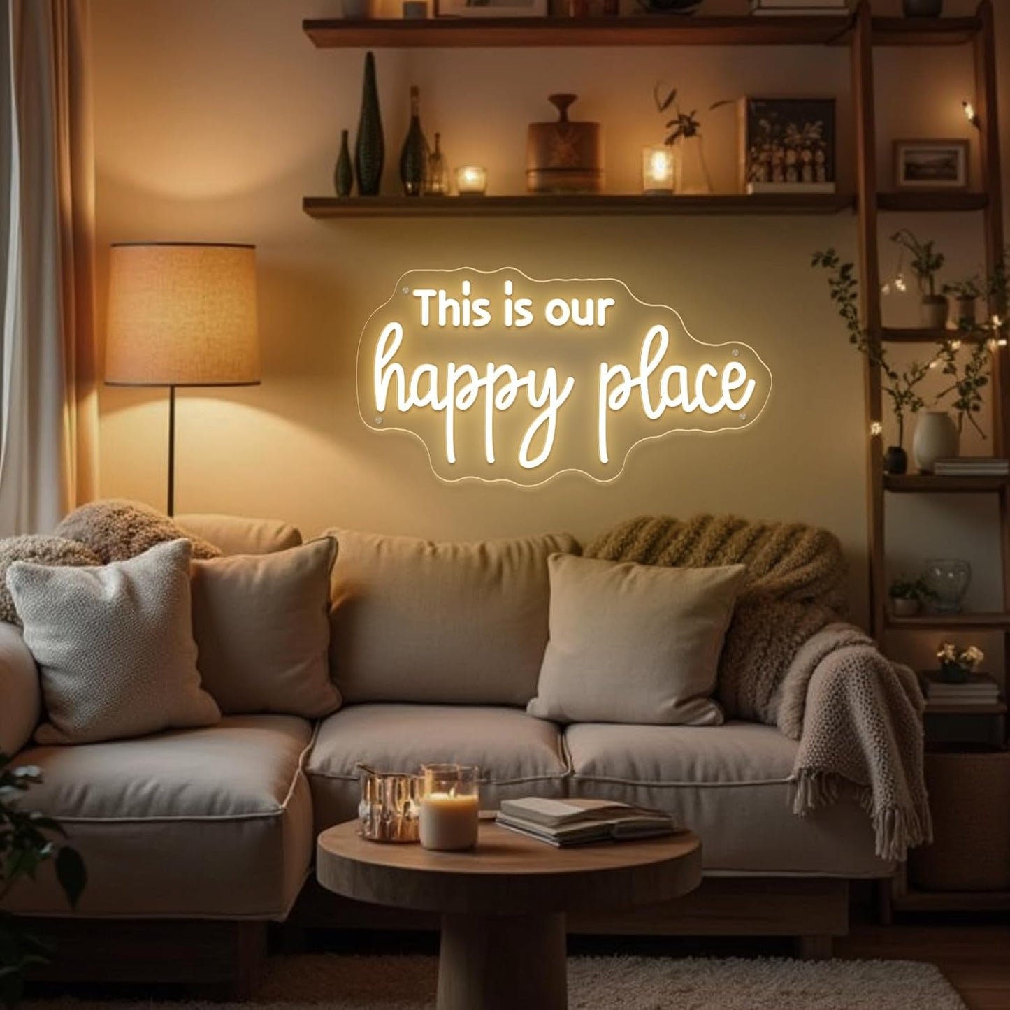 This is Our Happy Place Neon Sign Happy Place Neon Signs for Wall Decor Dimmable Warm White LED Signs for Bedroom Classroom Man Cave Home Bar Birthday Party Decor Neon Classroom Sign