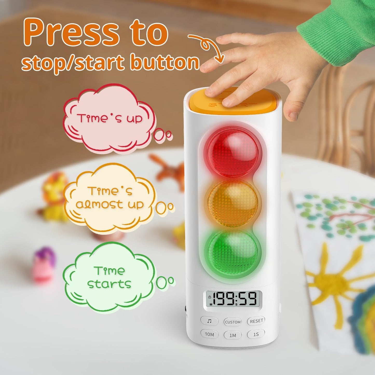 Traffic Light Visual Timer&ADHD Tool for Kids Adults Display Volume Adjustment, with 4 Ringtones for Classroom Desk Home Kitchen Game Countdown Pause Memory Function Charger Type C Included