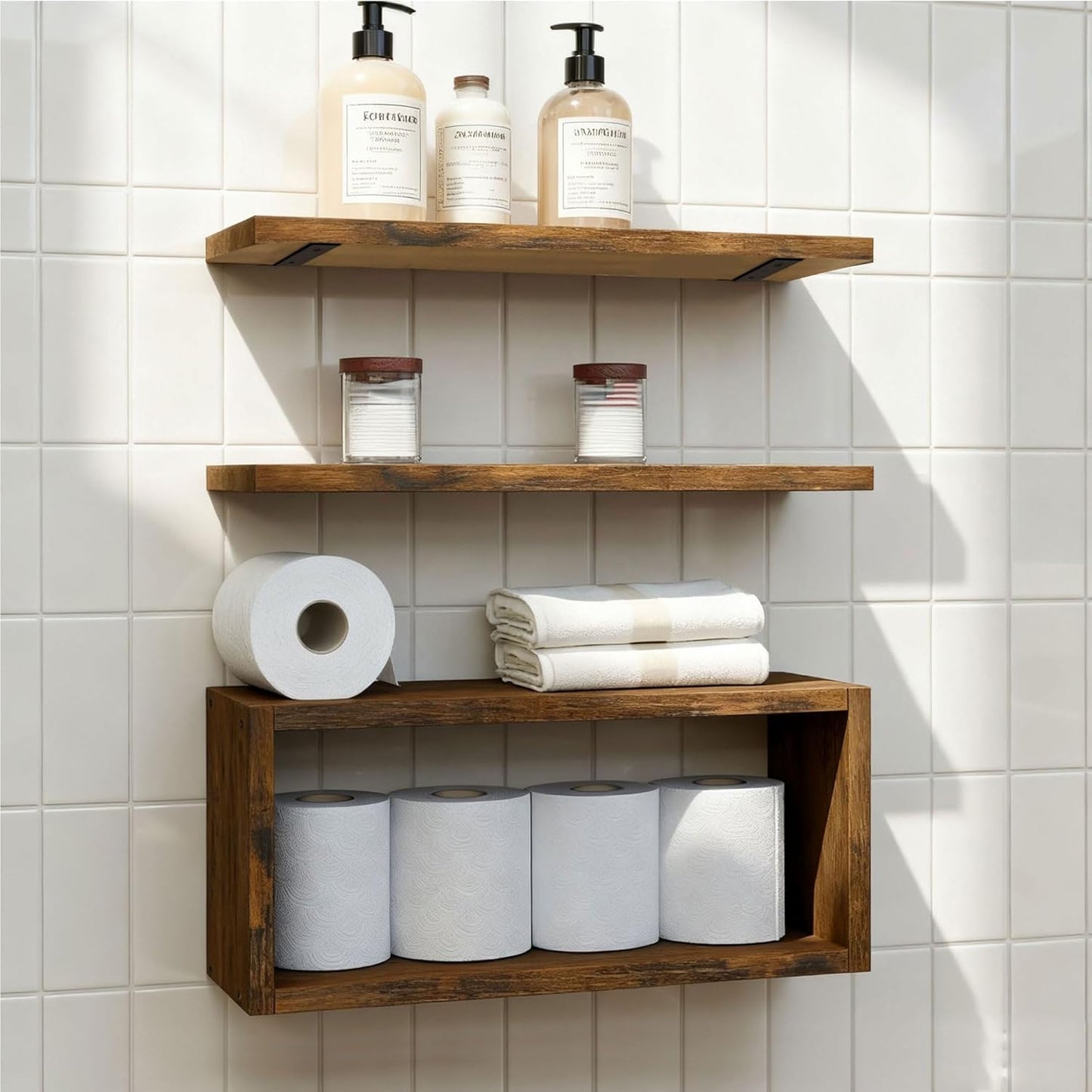 Wall Mounted Floating Shelf, c Long for Bedroom Living Room Kitchen Staircase Bathroom Above Toilet Wall Decoration Book Storage Room Recoration (3piece Set) Brown