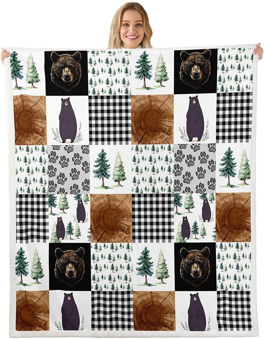 Erosebridal Kids Rustic Black & White Animal Print Throw Blanket, 50"X60", Microfiber with Sherpa, Easy Care, Perfect for Camping, Napping & Reading