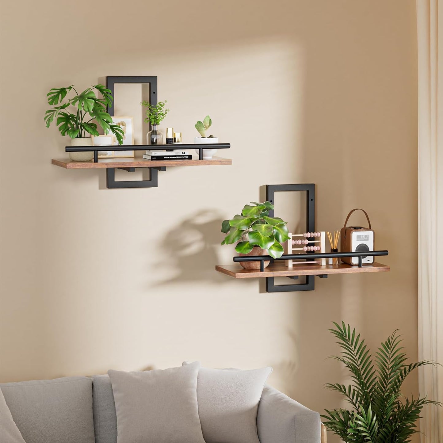 Floating Shelves for Wall to Hold Plants and Small Decor, 15.8 Inch Wall Mounted Shelves Set of 3, Easy to Mount Book Shelf for Bedroom, Living Room, Bathroom, Kitchen, Rustic Brown