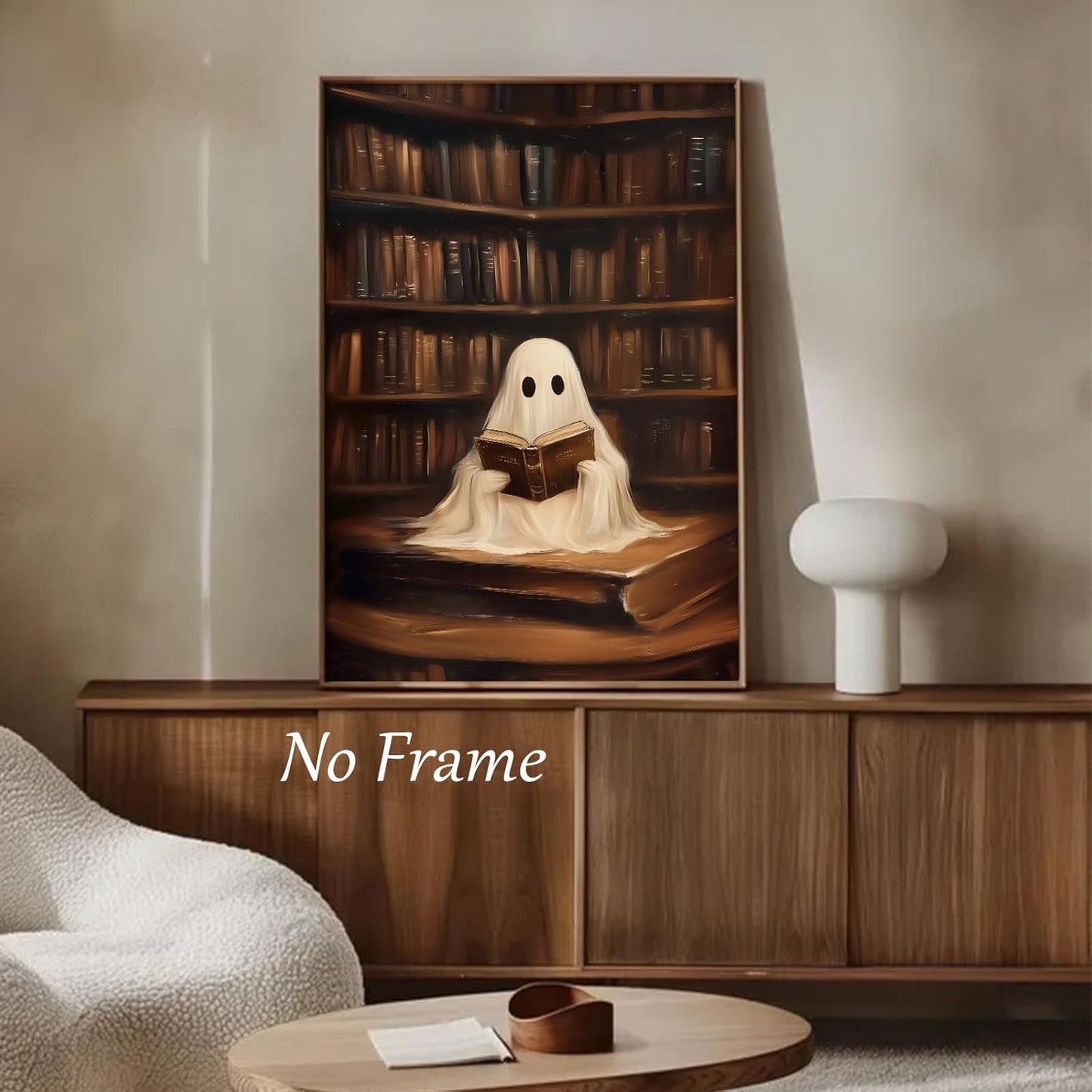 Ghost Reading Wall Art Halloween Aesthetic Poster Bookish Halloween Wall Art Funny Ghostes Painting Cute Dark Academia Reading Posters Vintage Ghost Pictures Library Painting Room 16x24inch No Frame